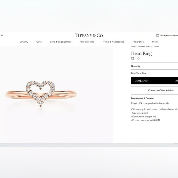 TIFFANY & Co. 18K Rose Gold  Diamond Heart Ring 0.6ct - Picture 2 of 7